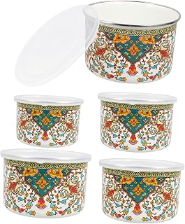 PAMINGONO 5 Cuencos Para Almacenar Alimentos, Mezclar, Fruteros, Decorativos Con Tapa, Para Servir En La Cocina, Fideos Instantáneos, Ensaladas Y Esmaltados Multiusos.