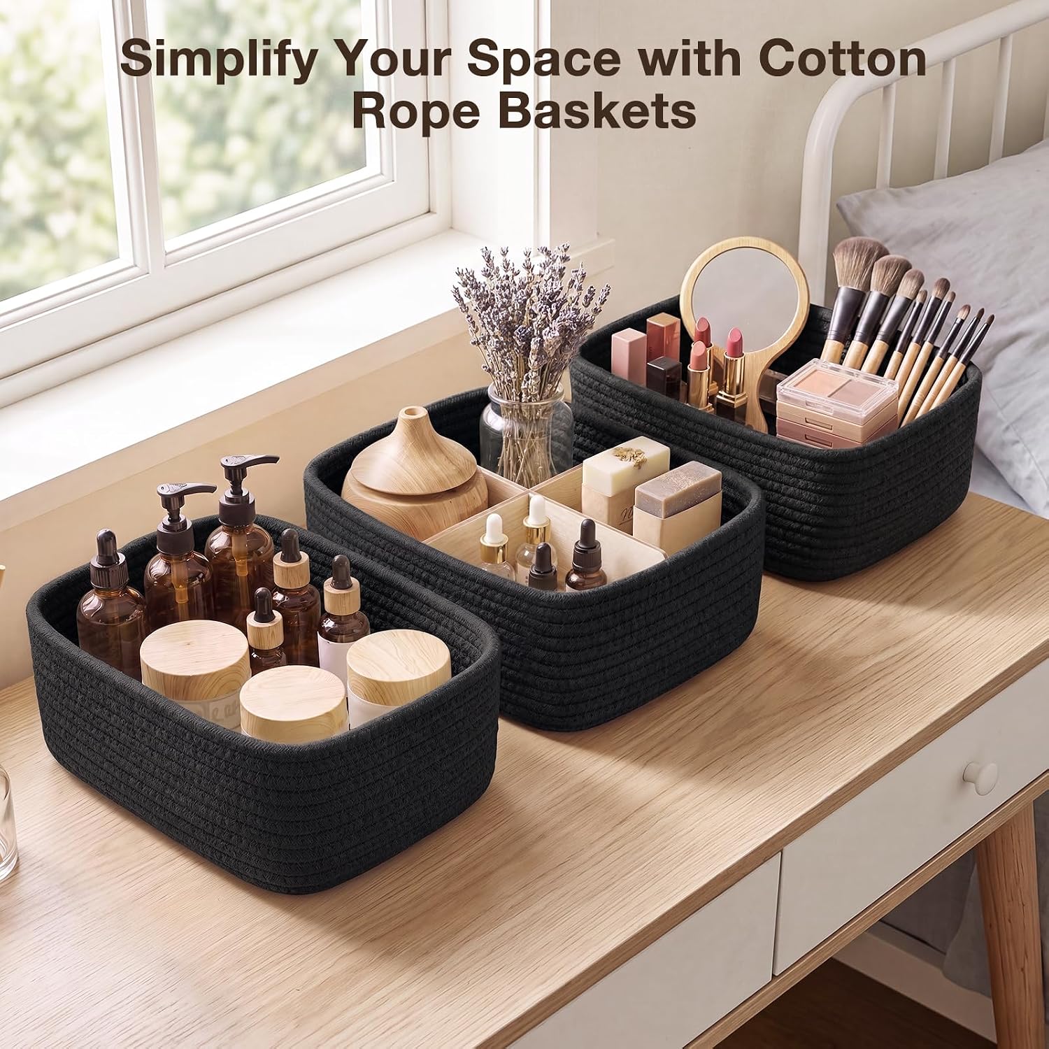 3 Pack Small Baskets for Organizing, Woven Storage Baskets for Shelves