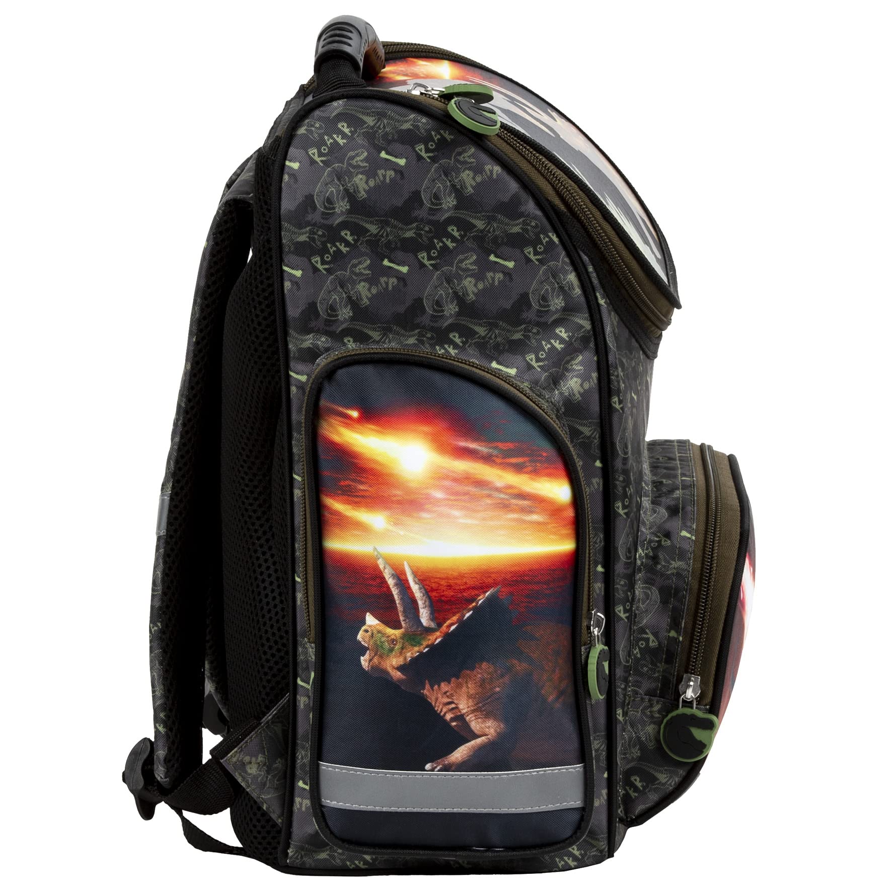 Goldkids Schulranzen Ranzen Tornister mit Dinosaurier Dino Motiv für Jungen Mädchen. Geeignet ab der 1. Klasse der Grundschule ink. Regenschutz