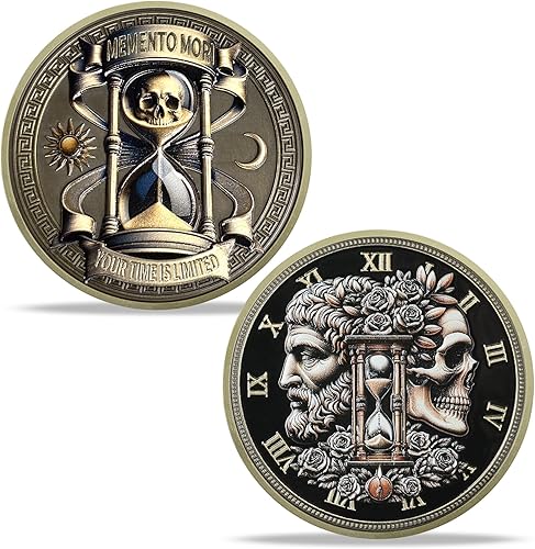 Vista 8 de Calavera mariposa Memento Mori Challenge Coin Skull Stoic Carpe Diem Coin Time is Limited Amor Fati Token Medallones de estoicismo, regalos
