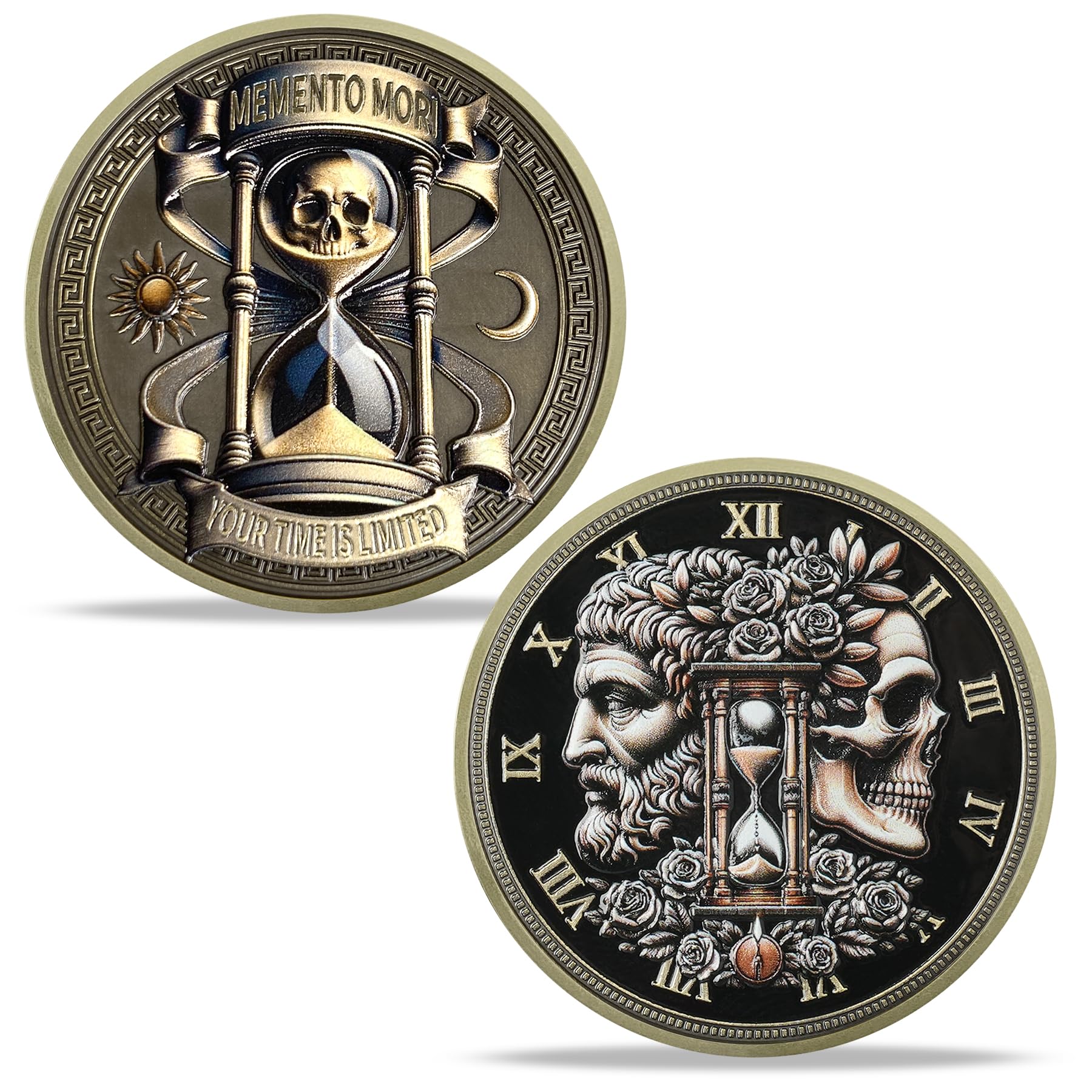 Amazon.com : Memento Mori Coin Hourglass Stoic Skull Embrace