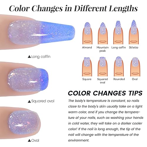 Miniatura 4 de YTD Likomey Brocade Glitter - Esmalte de uñas en gel que cambia de color, 0.5 onzas líquidas, color azul claro a azul, cambio de temperatura de