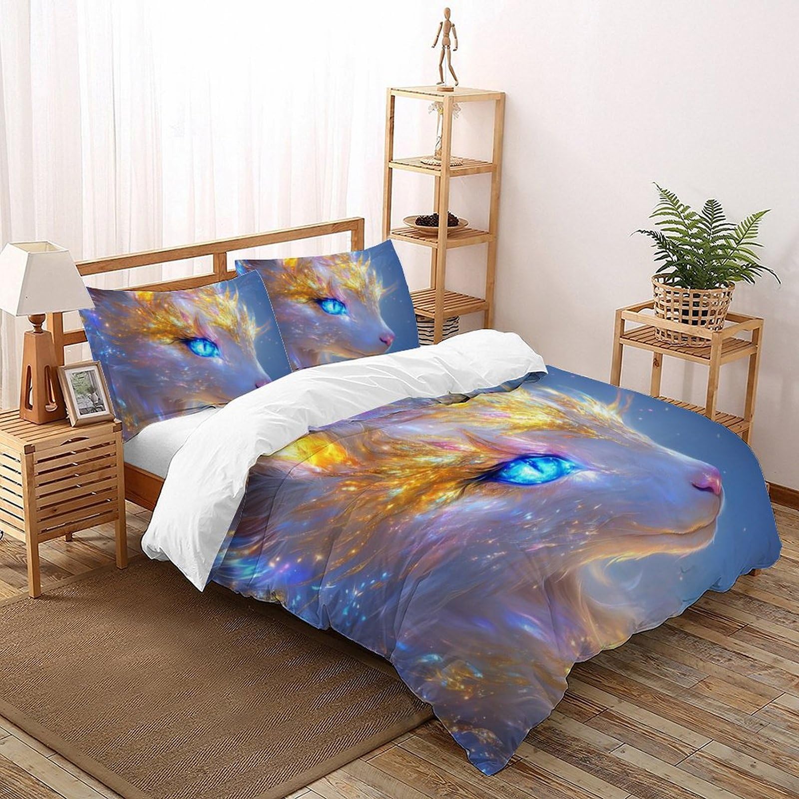 Housse de couette Super King renard 3D avec 2 taies d'oreiller microfibre