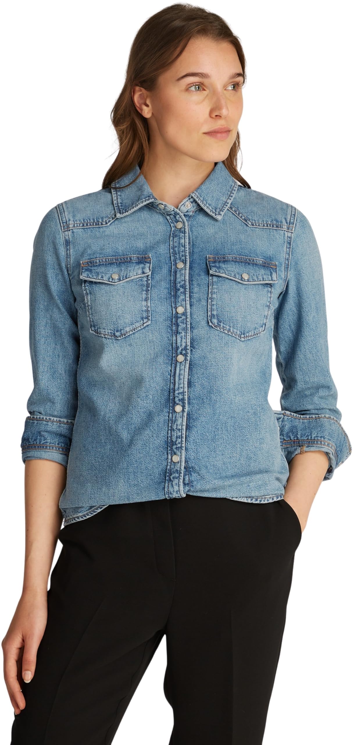 Tommy Hilfiger Damska koszula DNM LS Slim SAM WW0WW43730 L/S Koszula, Denim, 38, Denim (Sam), 64