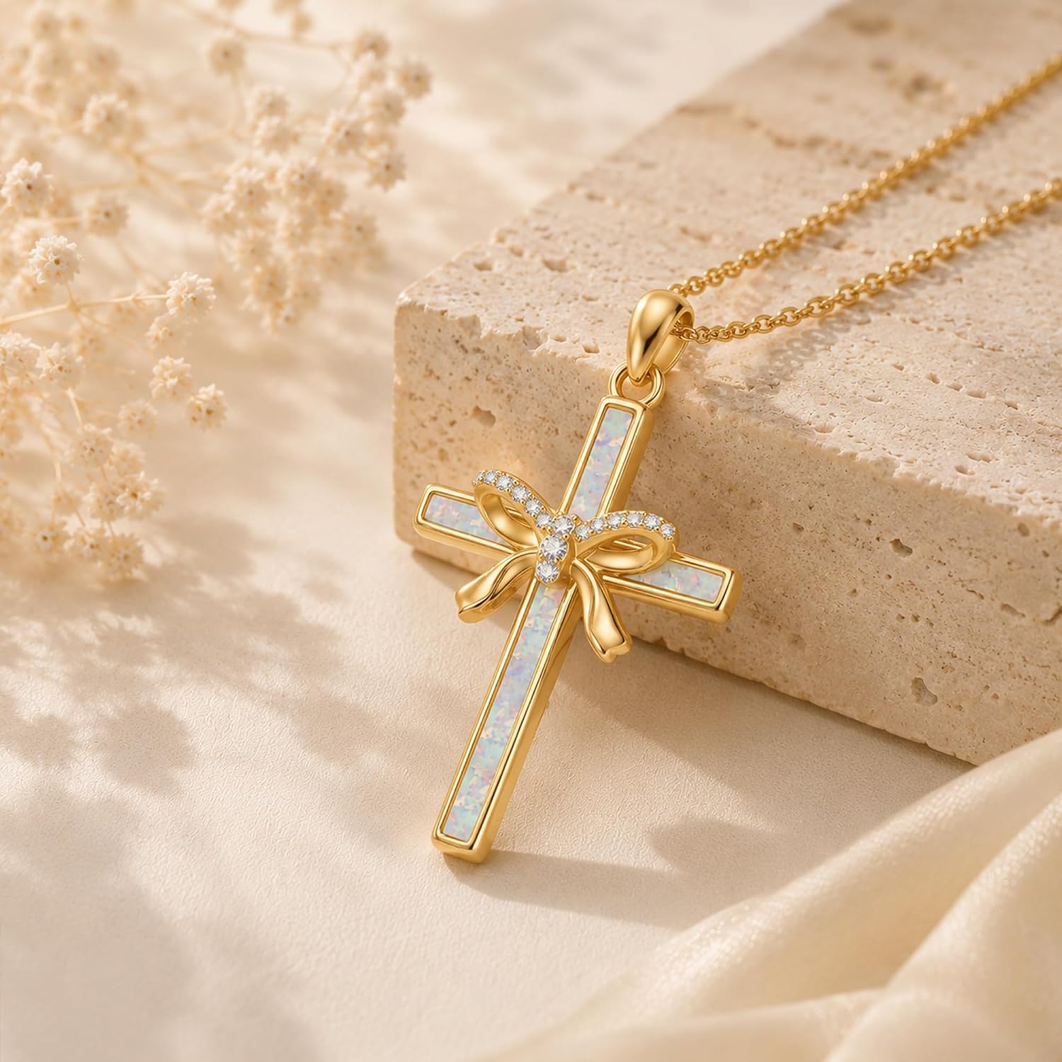 Opal Cross Necklace Sterling Silver Cross Jewelry Gifts for Women