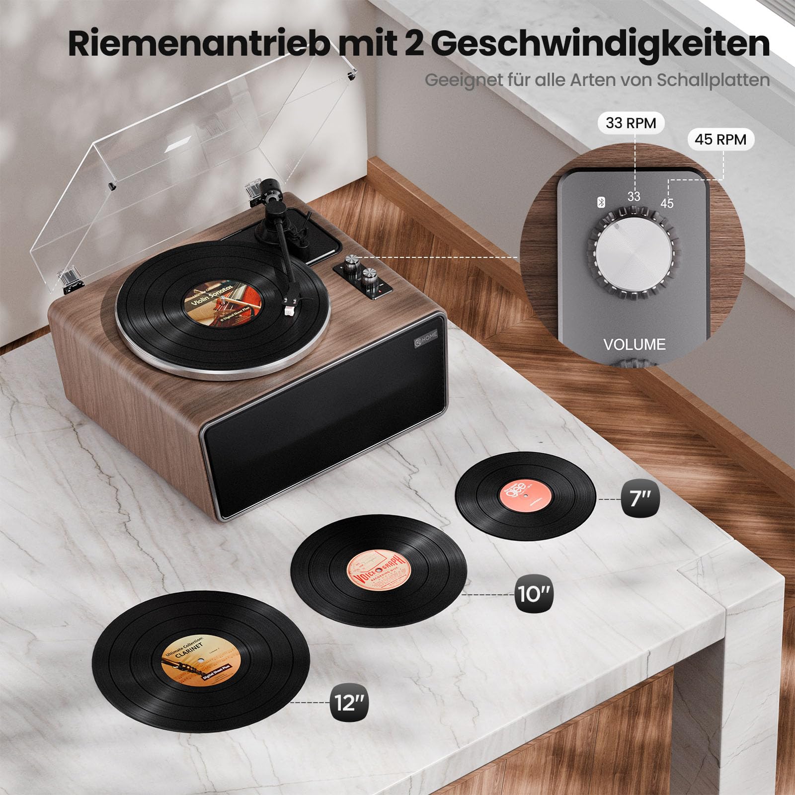 All in One Plattenspieler mit 4 Stereo Integrierten Lautsprecher,Hi-Fi Schallplattenspieler,Vinyl Record Player Bluetooth,USB PC Digitaler Ausgang,Phono Vorverstärker,AT-3600L,33/45U/min