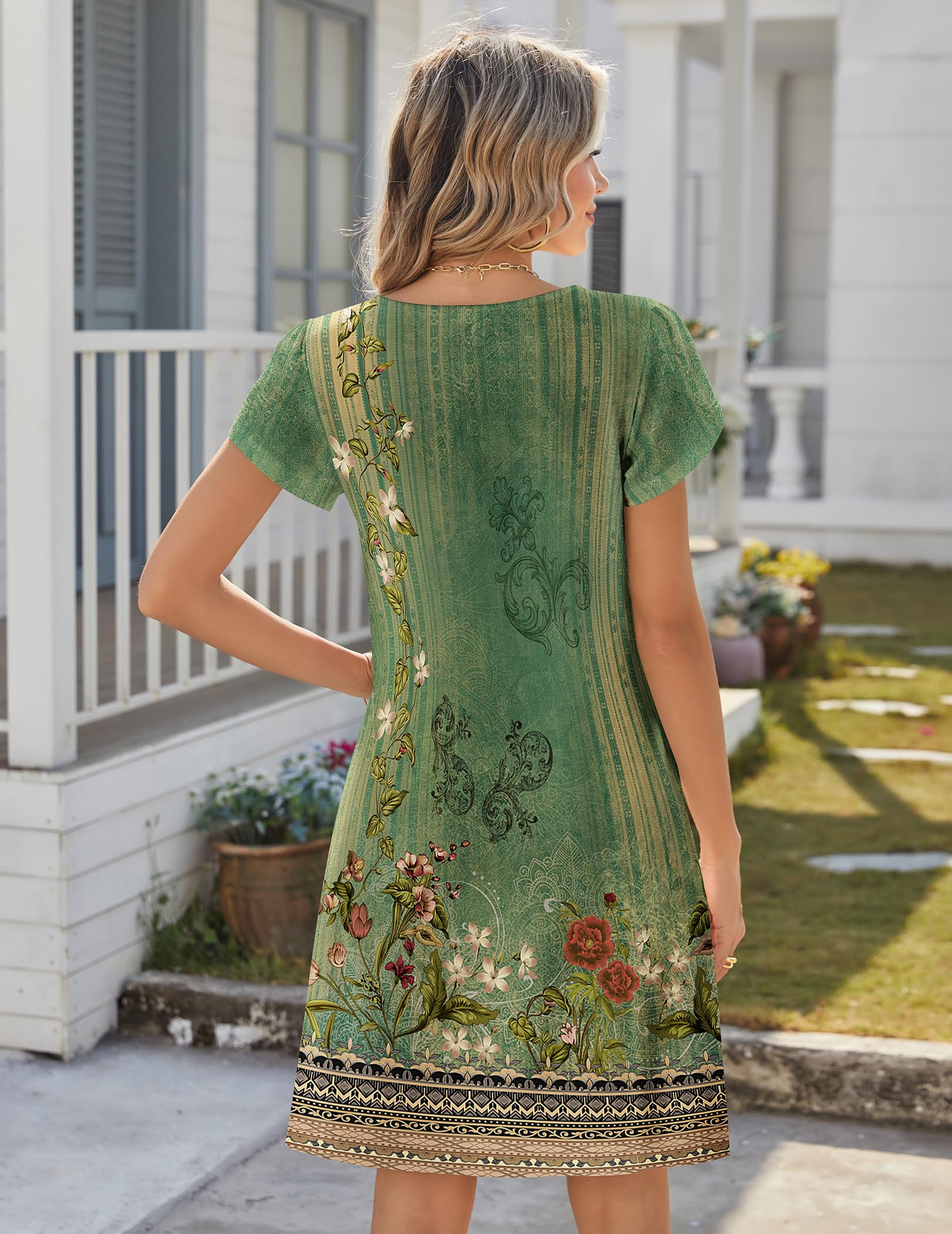 Zeagoo Vestito Estivo Donna Casual Scollo a V Vestiti Maniche Corte Abito Elegante Pieghe al Ginocchio con Bottoni e Tasche S-XXL