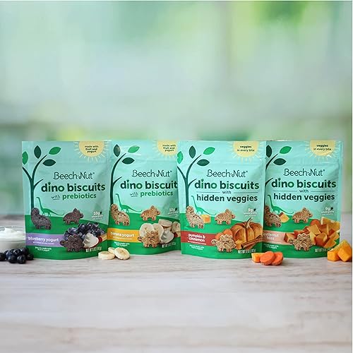 Miniatura 10 de Beech-Nut Snacks para niños pequeños, galletas de dinosaurio con verduras ocultas, calabaza y canela, aperitivo horneado sin OMG para niños, bolsa
