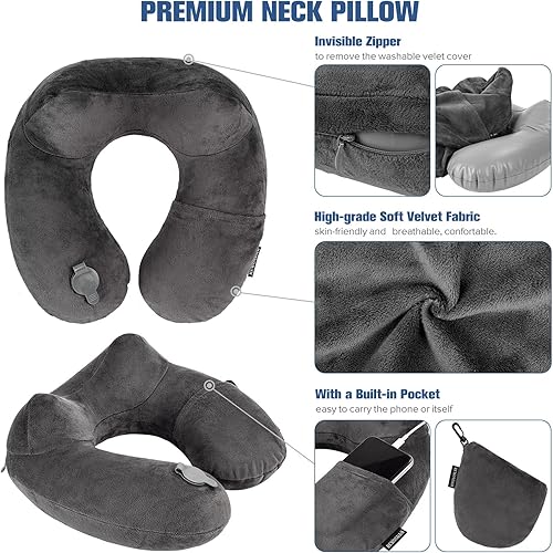 Miniatura 3 de Rewondah Almohada inflable de viaje para avión dormido, almohada inflable para el cuello para viajar en avión con funda lavable, almohada de viaje