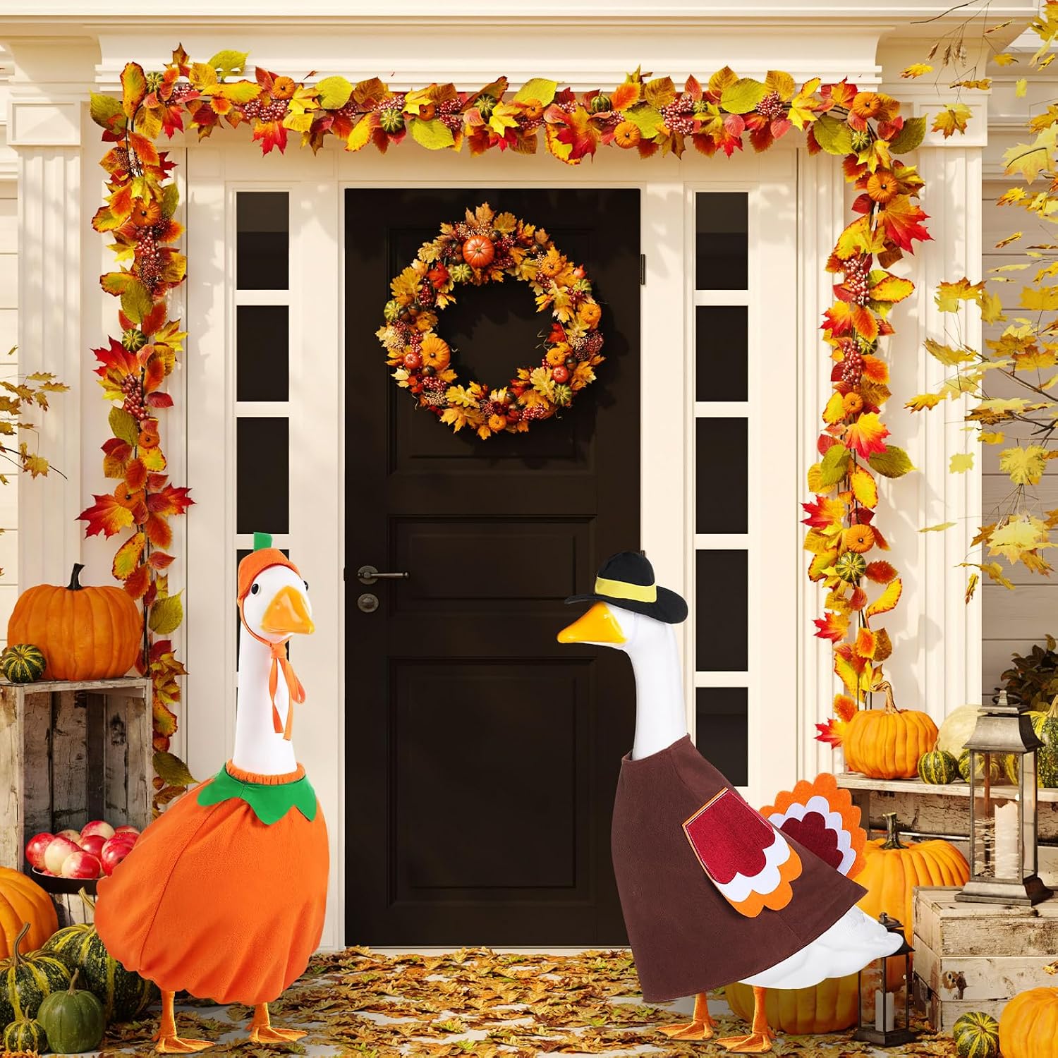 2 Set Halloween Goose Outfit Lawn Porch Cloths Plastic Goose Clothing Fall Halloween Outfit for Outdoor Patio Yard Lawn Art Decoration