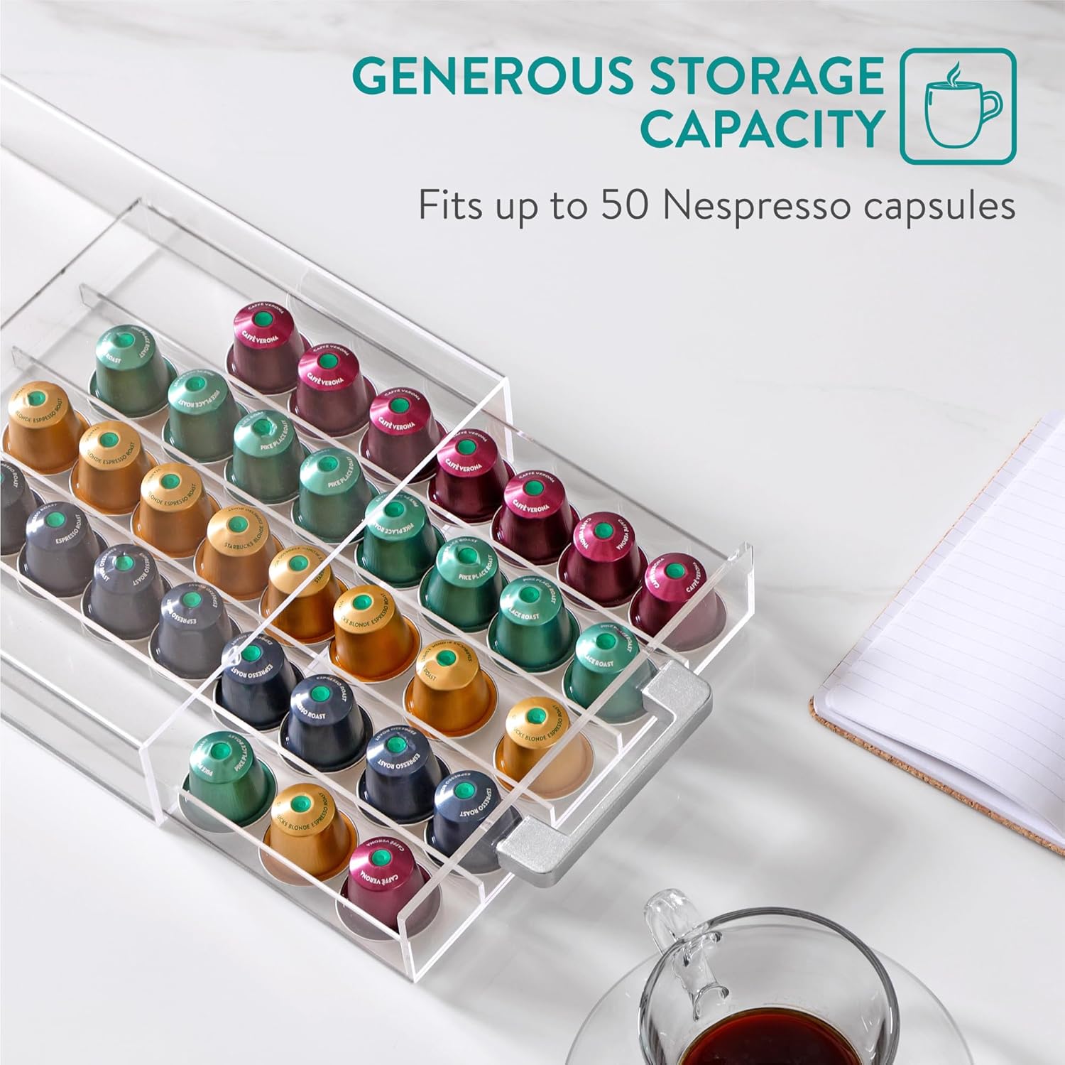 Navaris Acrylic Coffee Pod Holder - Transparent Coffee Capsule Storage - Easy-to-Use Coffee Pods Organiser, Machine Stand & Space Saver - Coffee Station Pod Holders - An Ideal Gift