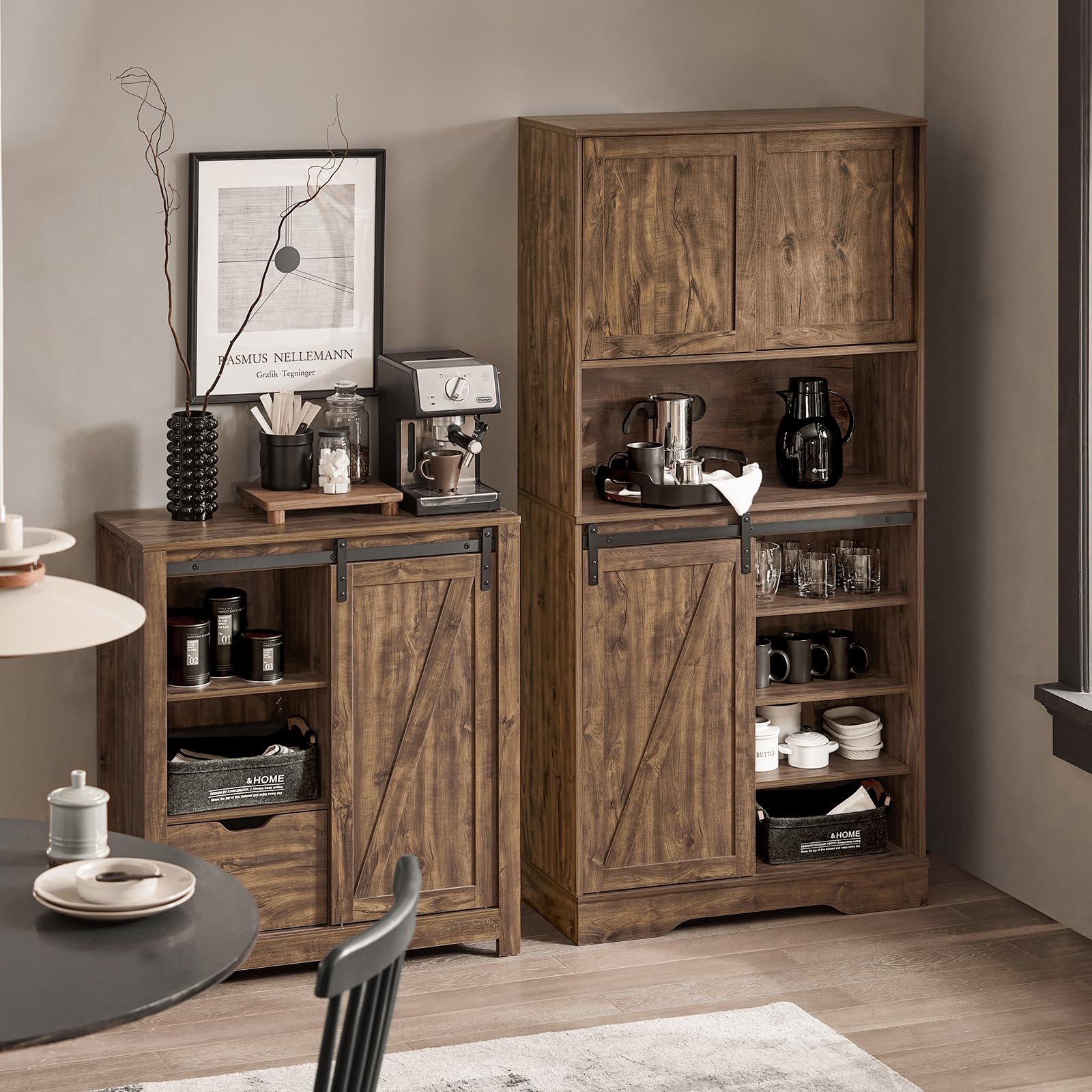 SoBuy FSB83-N Buffetschrank Sideboard mit Schiebetür Kommode Küchenschrank Flurschrank Hochschrank Mikrowellenschrank Aufbewahrungsschrank BHT ca. 80x170x34cm
