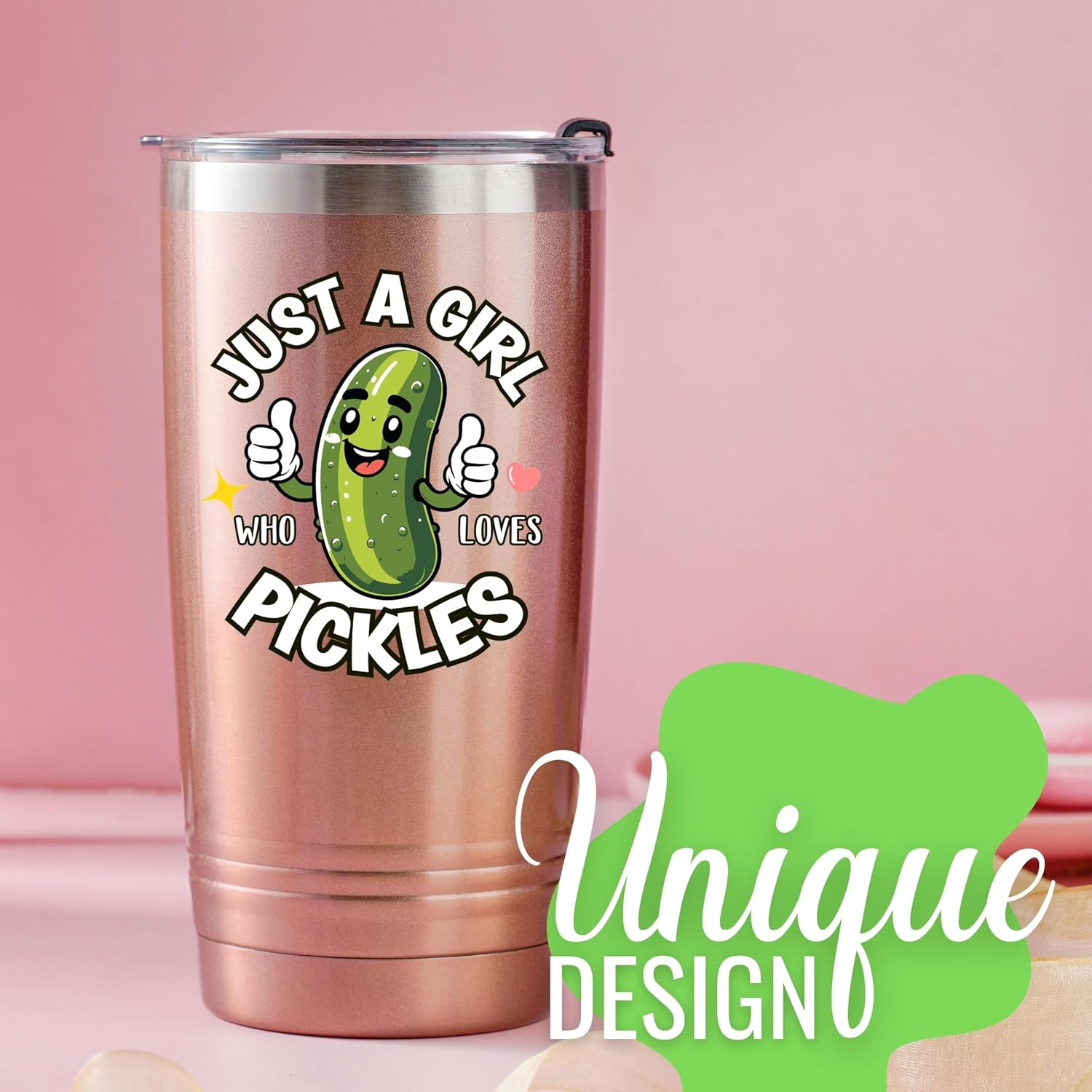 Onebttl Pickle Gifts for Women, 20 oz Travel Tumbler with Lid and Straw