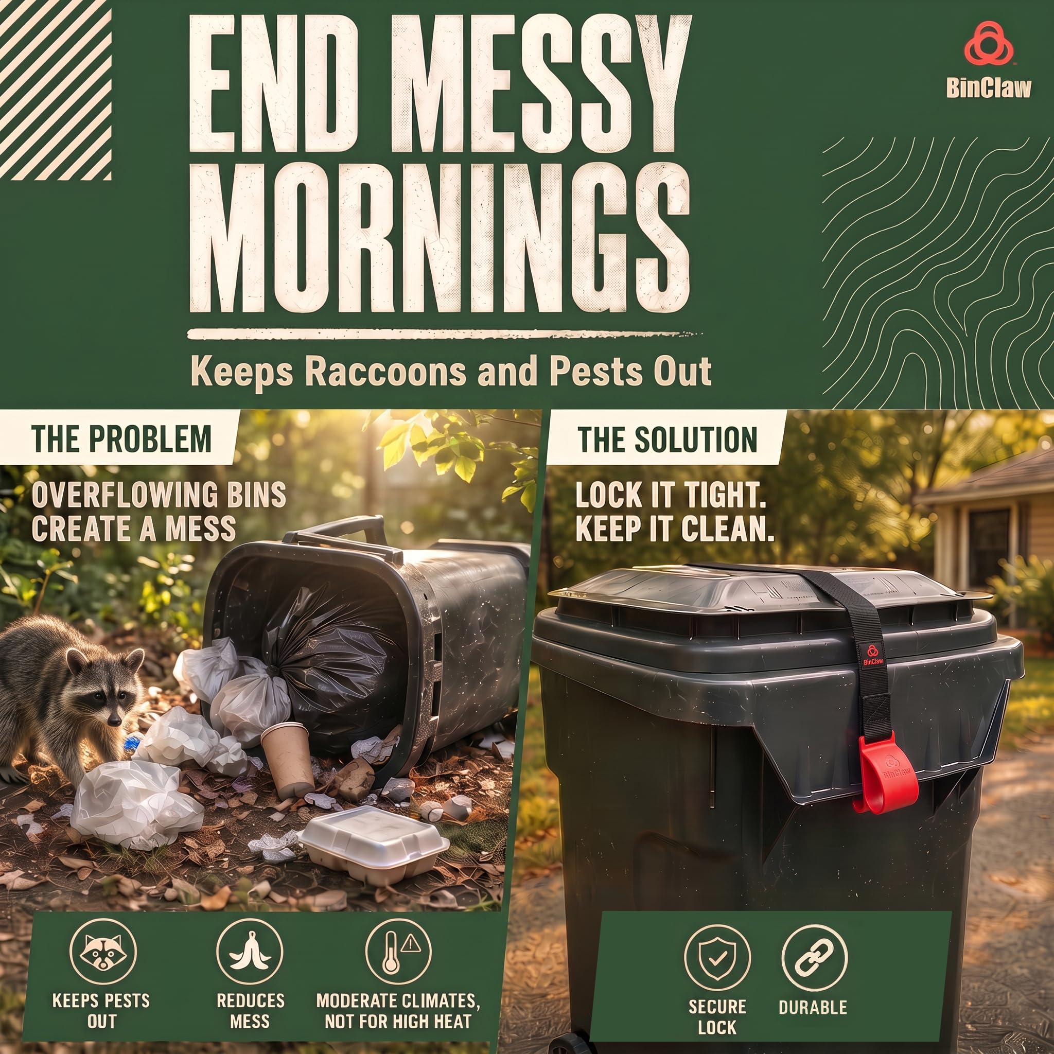 Trash Can Lock Strap - Keep Raccoons Out! -3