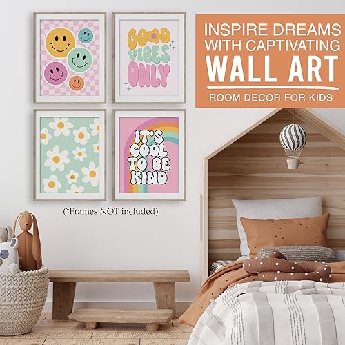 Miniatura 8 de Hadley Designs 6 Cuadros de Pared Retro para Habitación de Niñas - Decoración Groovy para Habitación de Niñas, Arte Estético para Guardería o