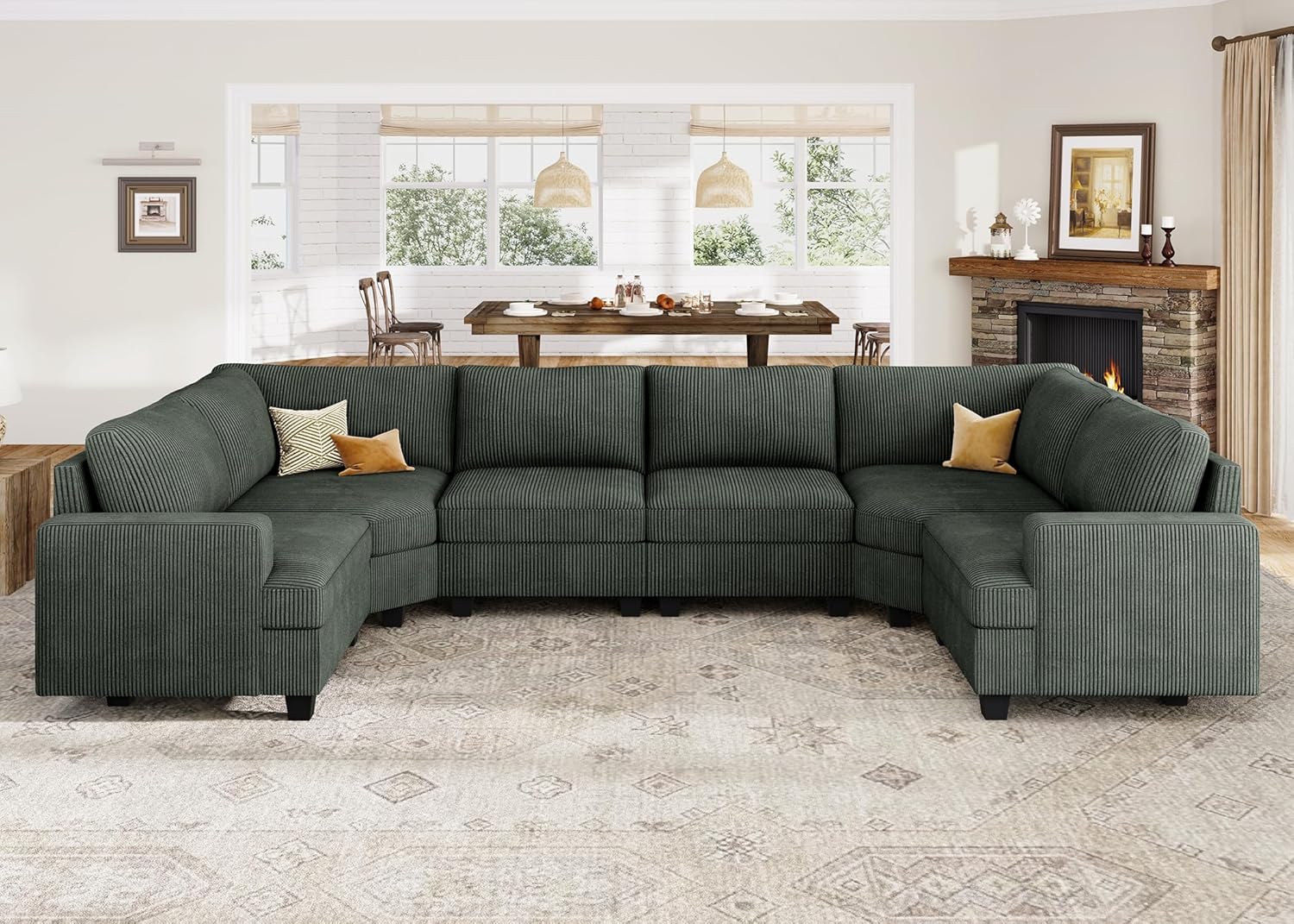 Nolany Corduroy Sectional Couch, U Shape Sectional Sofa