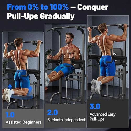 Vista 5 de Sportsroyals Power Tower - Estación de barra de dominadas, estación de inmersión estable de 450 libras para gimnasio en casa
