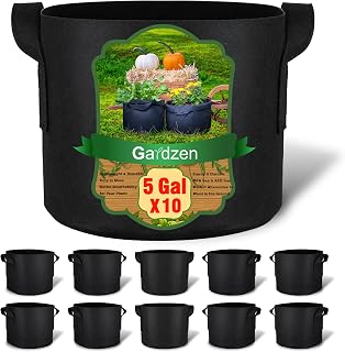 Gardzen 10-Pack 5 Gallon Grow Bags - 300G Thickened Fabric Aeration Pots with Handles, Heavy Duty Reusable Plant Pots