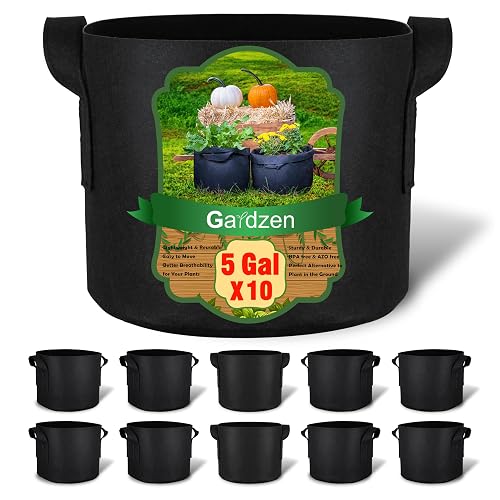 Gardzen 10-Pack 5 Gallon Grow Bags Fabric Pots with Heavy