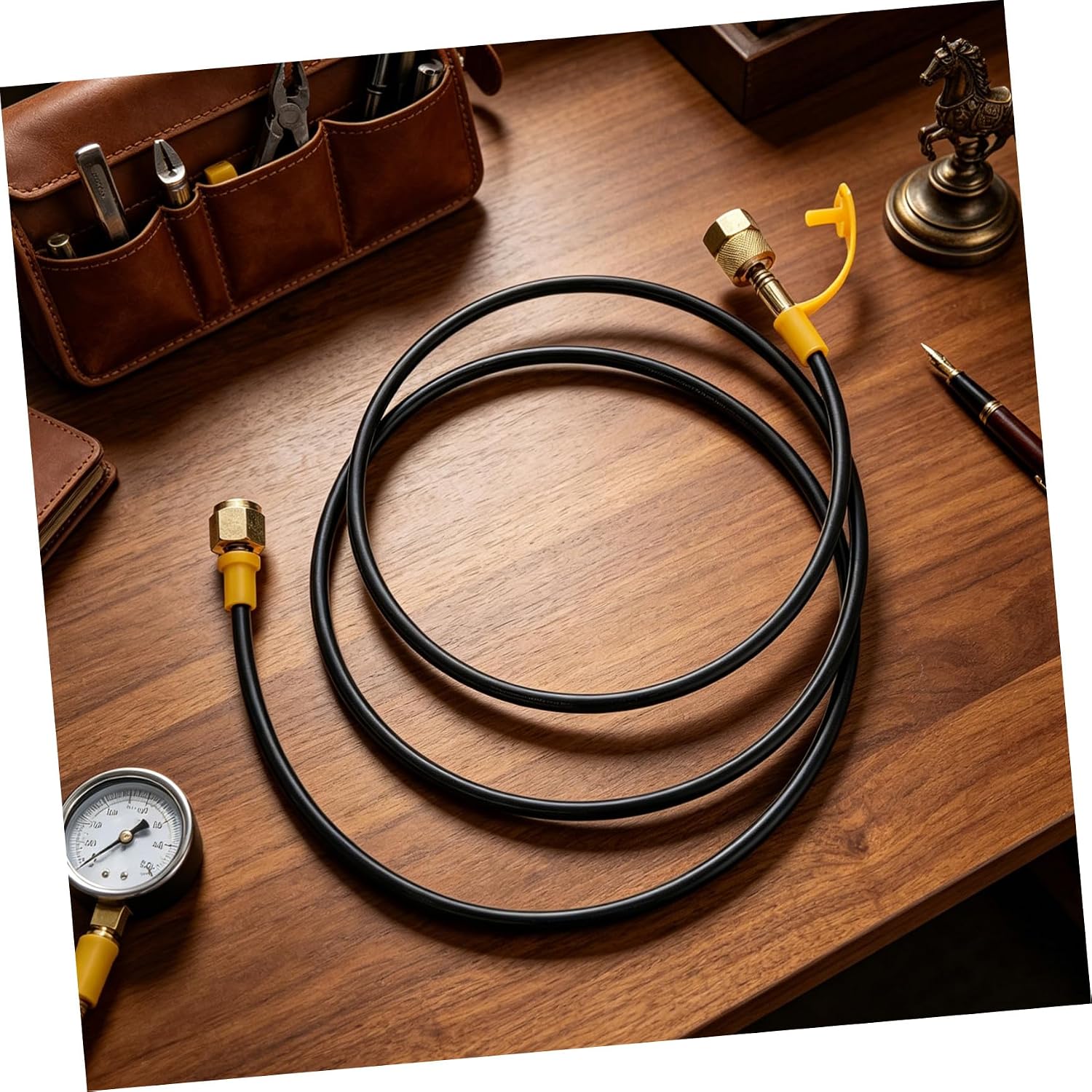 Mikinona Hydraulic Pressure Gauge Hose Rubber and Steel Construction for Accurate Pressure Monitoring Suitable for Outdoor Applications and Industrial Equipment 1.6m Length