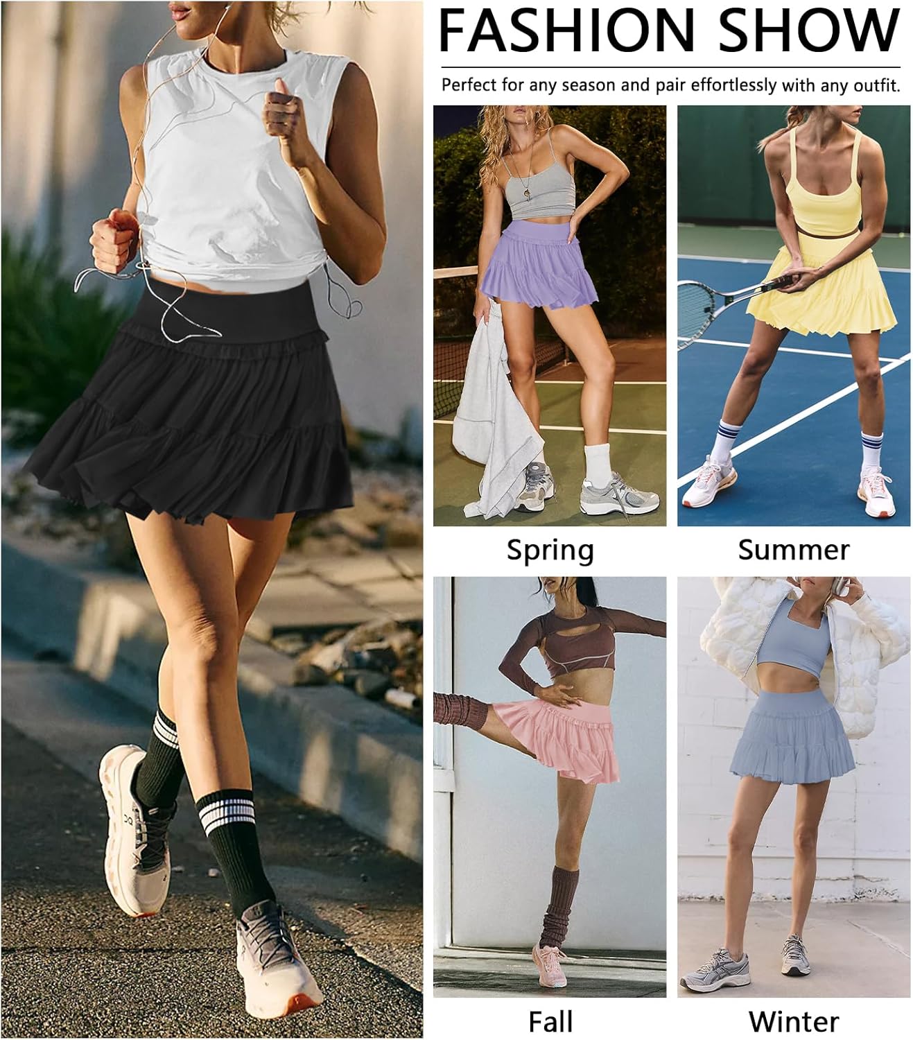 Women's Pleated Flowy Ruffle Tennis Skirt Skort for Women High Waisted Mini Athletic Golf Skirt with Shorts Pocket - Image 6