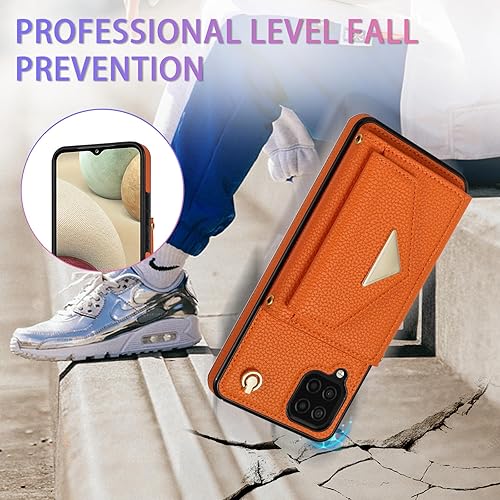 Miniatura 5 de Asuwish Funda de teléfono para Samsung Galaxy A12M12, cartera con ranura para tarjeta de crédito, soporte para hombro, correa cruzada, cordón largo,