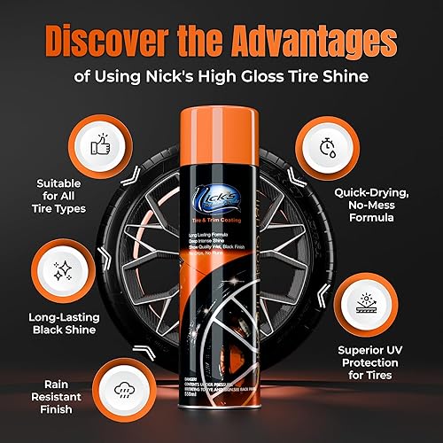 Miniatura 4 de Spray de brillo de neumáticos de alto brillo, de larga duración, protector UV, sin eslinga, secado rápido, revestimiento negro para neumáticos y