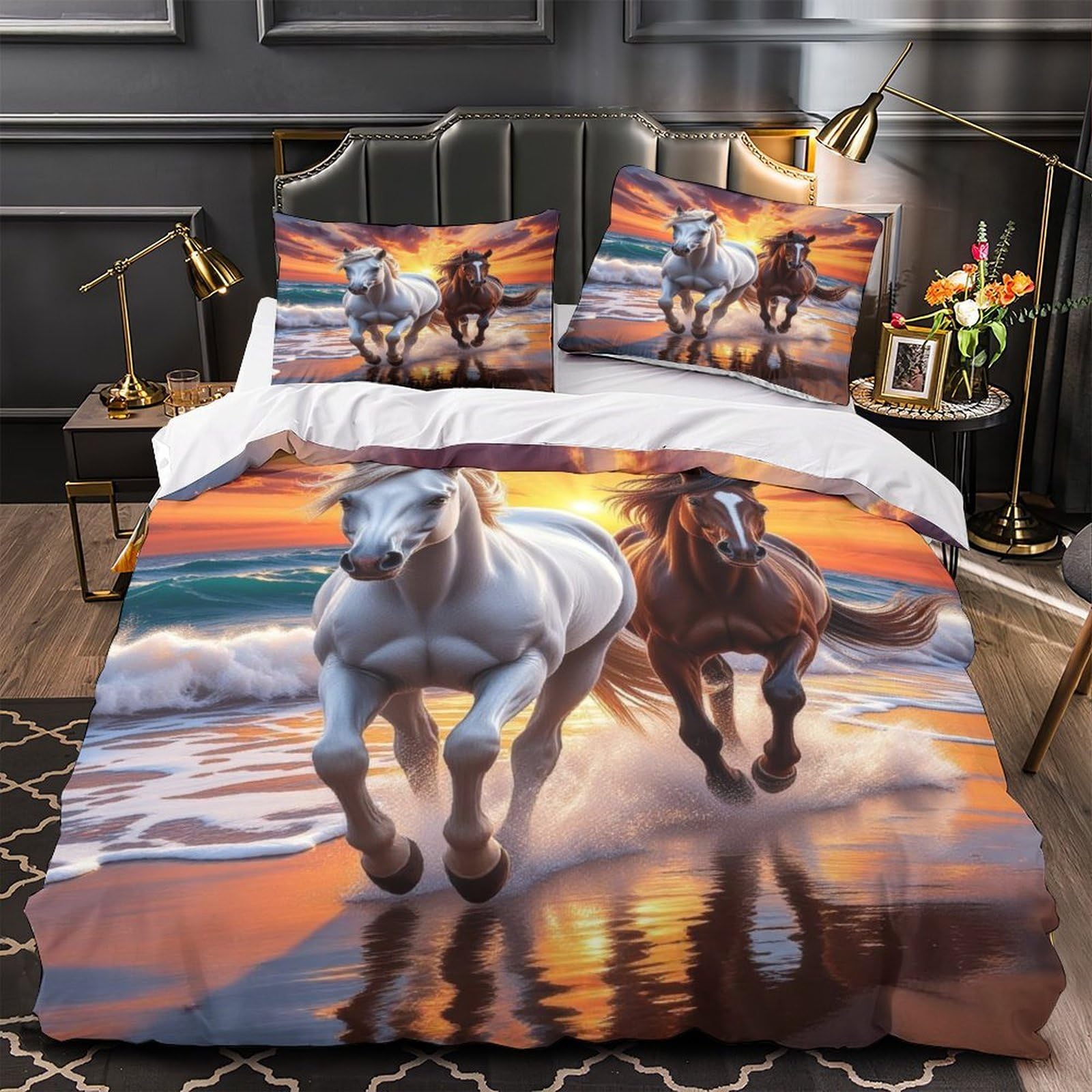 Housse de couette chevaux microfibre hypoallergique avec zip 140x200
