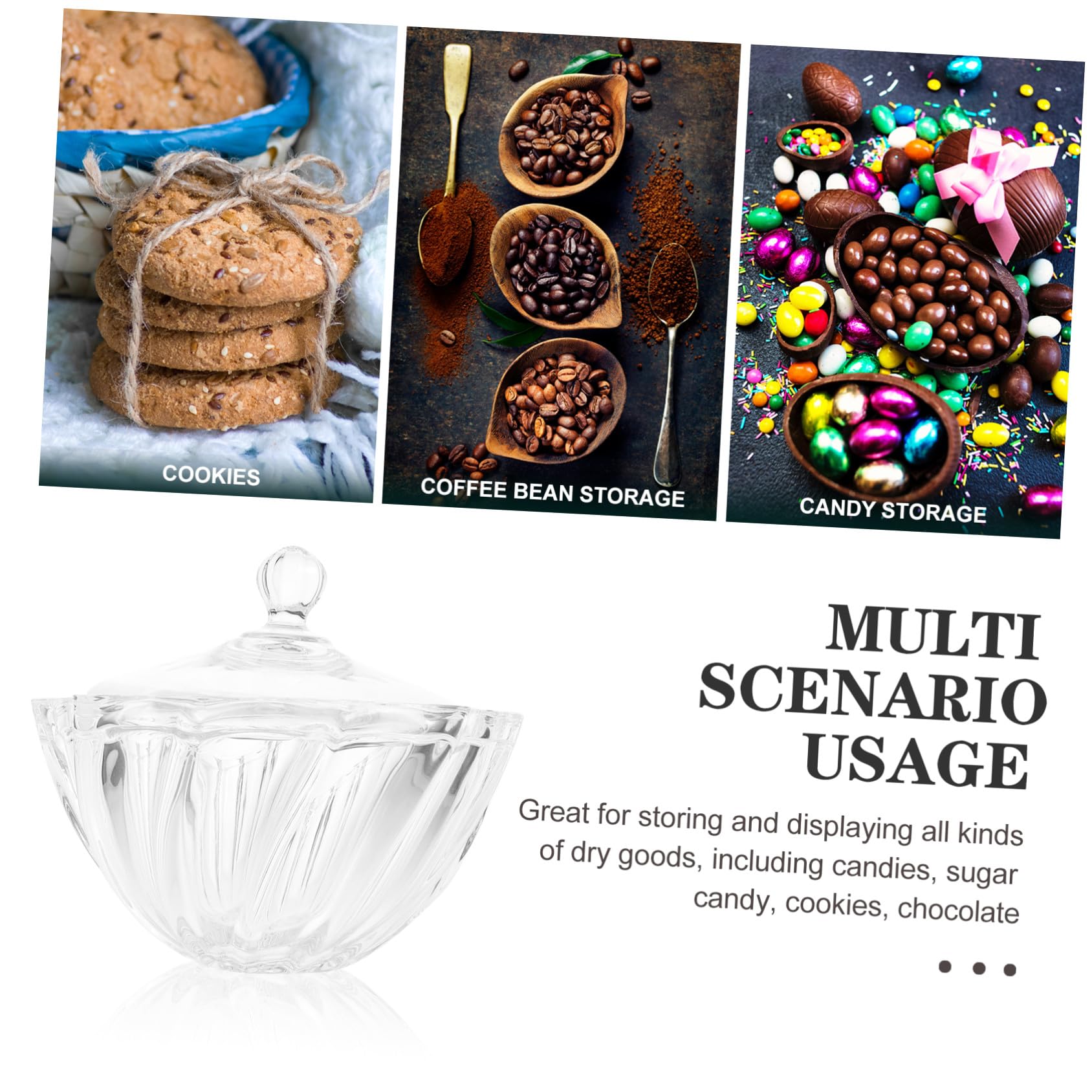 Tarro de Dulces de Vidrio con Tapa para Snacks y Galletas | Recipiente para Alimentos, Uso en Cocina Recibir Invitados, Diseño Clásico de Apariencia Elegante