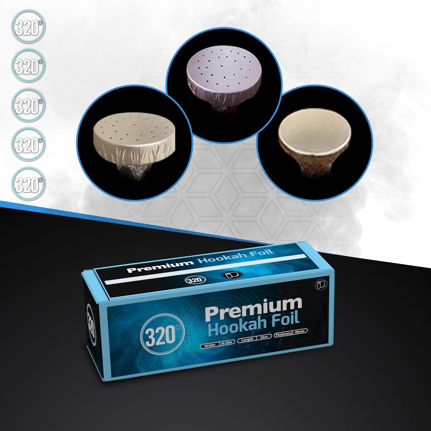 320° Premium Hookah Aluminum Foil - Extra Thick Heavy Duty Rolls - 7" Wide (180mm) - 82ft Length (25m) - 40 Micron Thick Nicotine Free