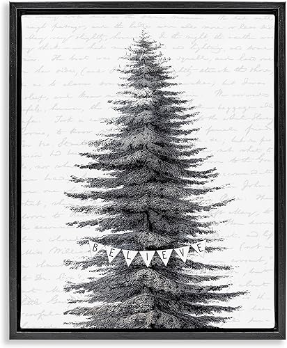 Stupell Industries Árbol de Navidad cubierto de nieve, diseño de palabras navideñas con letras y forradas, flotador negro enmarcado, 16 x 20 pulgadas