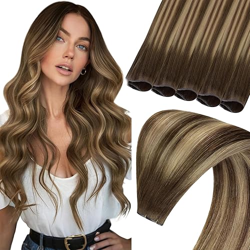 Miniatura 247 de Sunny Hair Extensiones de cabello humano de color marrón para coser, extensiones de cabello humano real, color marrón oscuro, ombré, marrón claro