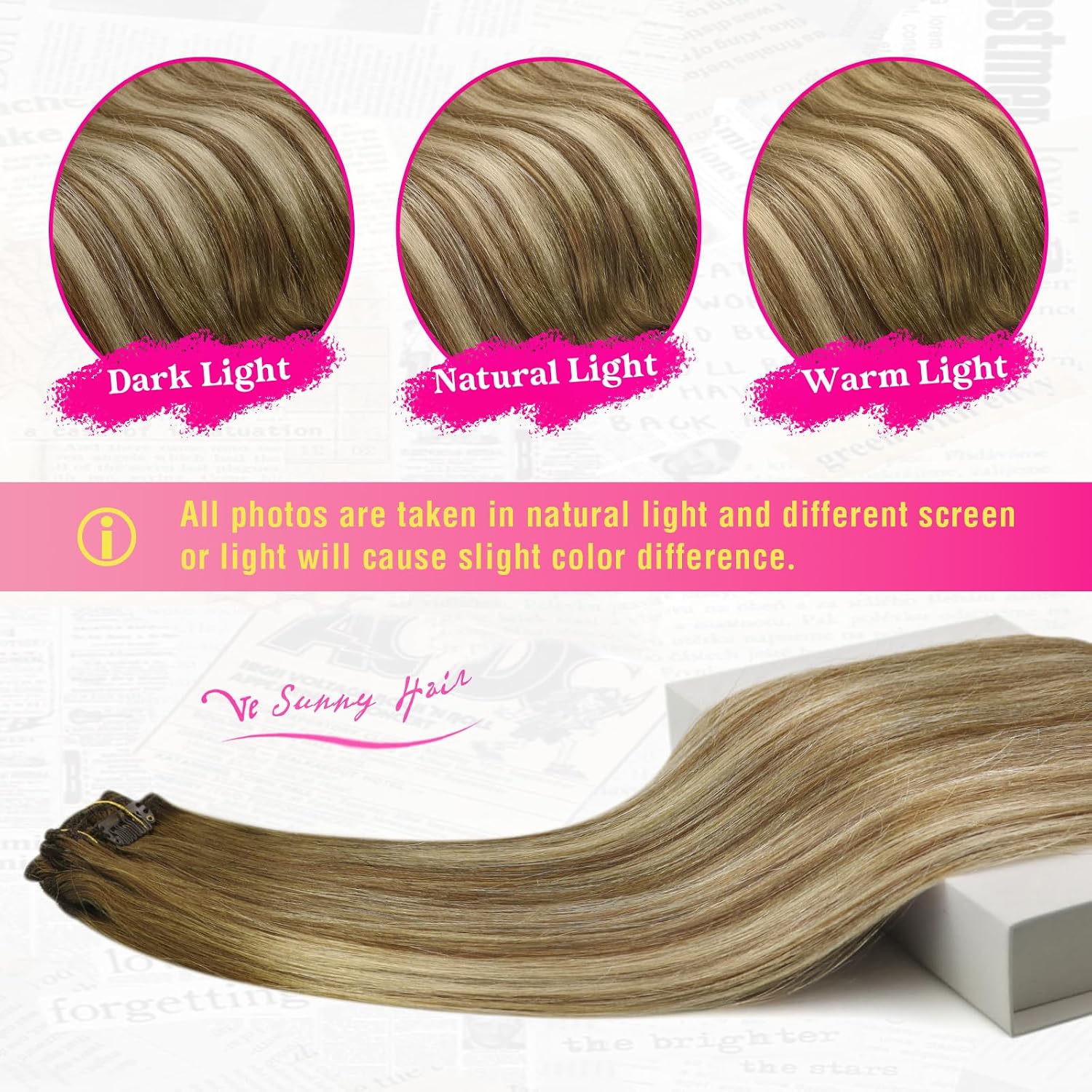 Ve Sunny Clip in Hair Extensions Real Human Hair Ombre Light Brown to Platinum Blonde Balayage Hair Extensions Clip ins Remy Human Hair Thick Straight Double Weft 16 Inch 120g 7pcs