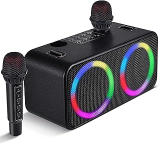 Karaokee Microphone Machine Kids Adults, Karaoke Machine Adults Big Party, Outdoor Bluetooth Speaker Karaoke Machines Portable 6 Sound Effects 4 Party Lights TF Card/USB Home Picnic Church, Black