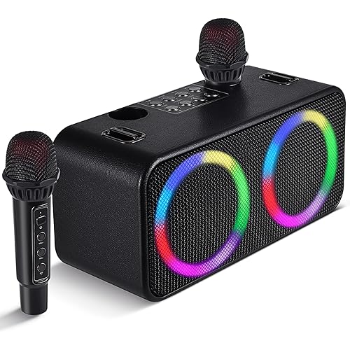 Karaokee Microphone Machine Kids Adults, Karaoke Machine Adults Big Party, Outdoor Bluetooth Speaker Karaoke Machines Portable 6 Sound Effects 4 Party Lights TF Card/USB Home Picnic Church, Black
