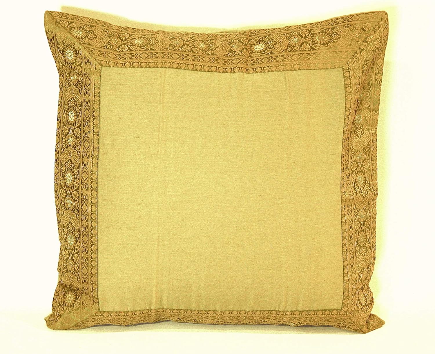 Indian Embroidered Trim Pillow Cover (20x20, Green)