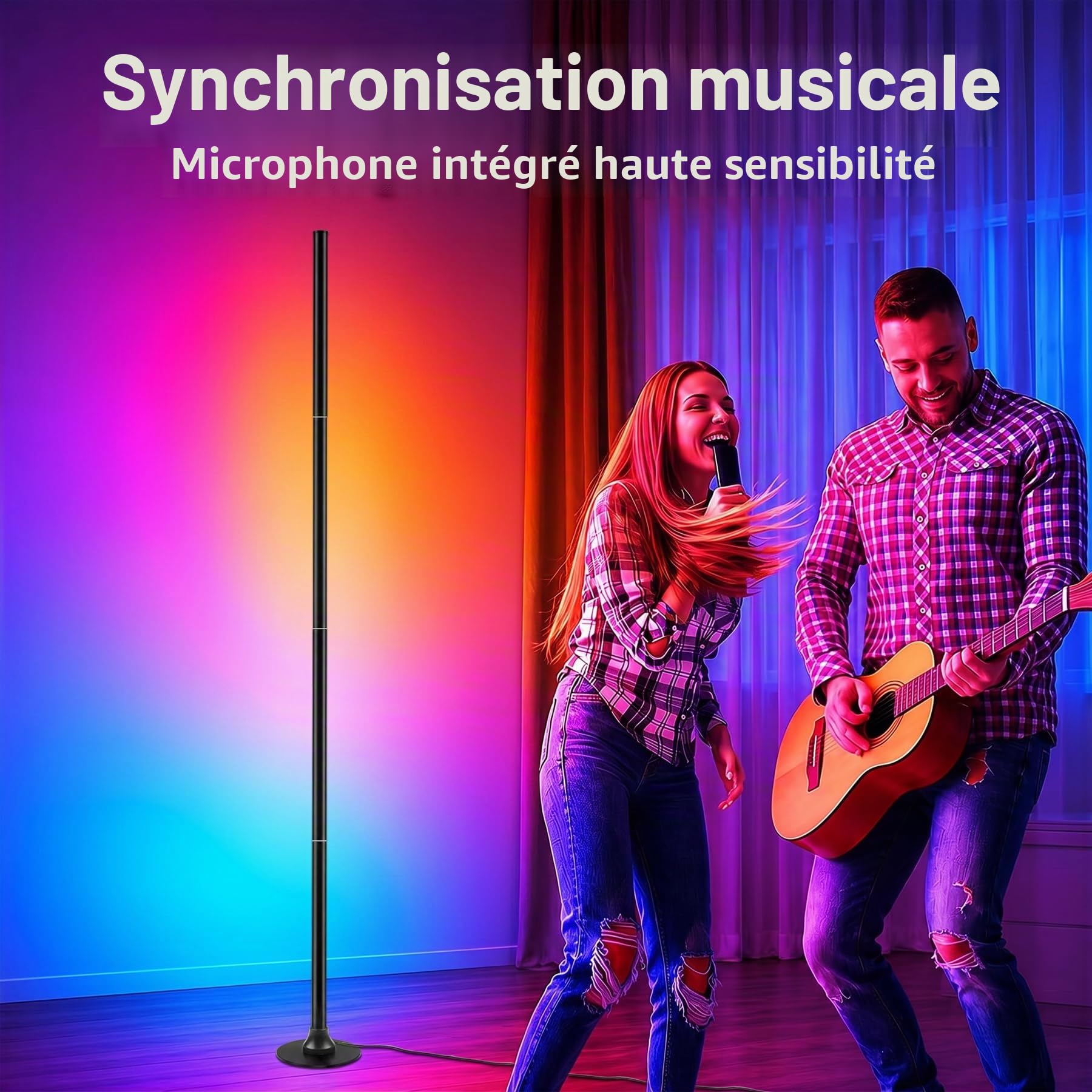 Lampadaire LED, lampe d'angle LED de 160 cm avec application et télécommande, synchronisation musicale, lampe intelligente 16 millions de couleurs pour salon, chambre et gaming-(Lot de 2)