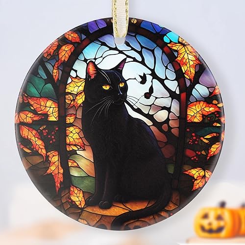 Adornos colgantes Touber para Navidad - Adornos para árbol - Gato negro en noche oscura Gato negro en la noche oscura,Bruja mágica,Luna Gato
