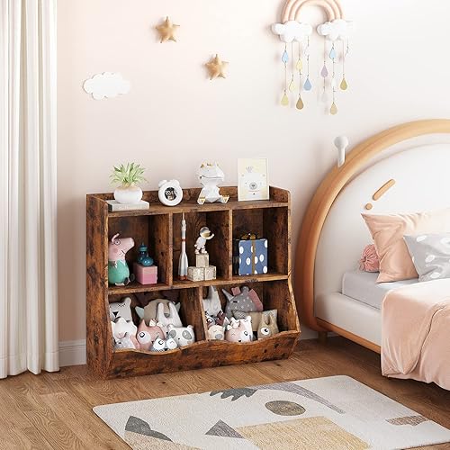 Miniatura 4 de IDEALHOUSE Estantería y estantería para niños, estante de almacenamiento de juguetes, estante múltiple con armario organizador de cubos para niños y