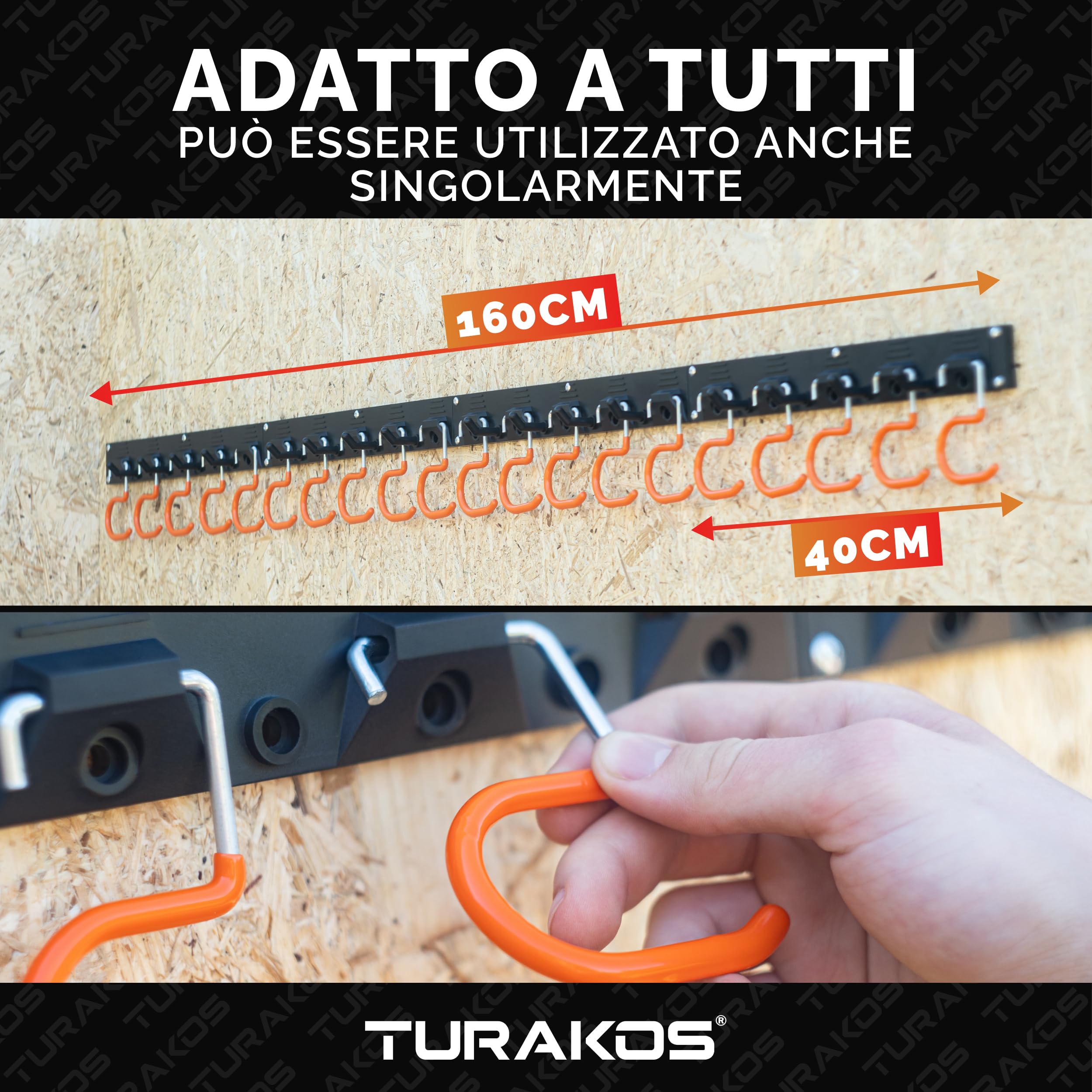 Portascope da muro appendibile – 4 x 40cm porta attrezzi da giardino in gomma antiscivolo per sistemi di organizzazione del garage, portascopa da parete