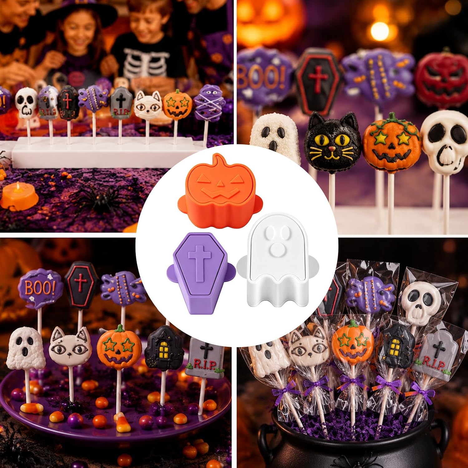 3Pcs Halloween Cake Pop Baking Molds, Treats Pumpkin Fall Cutter