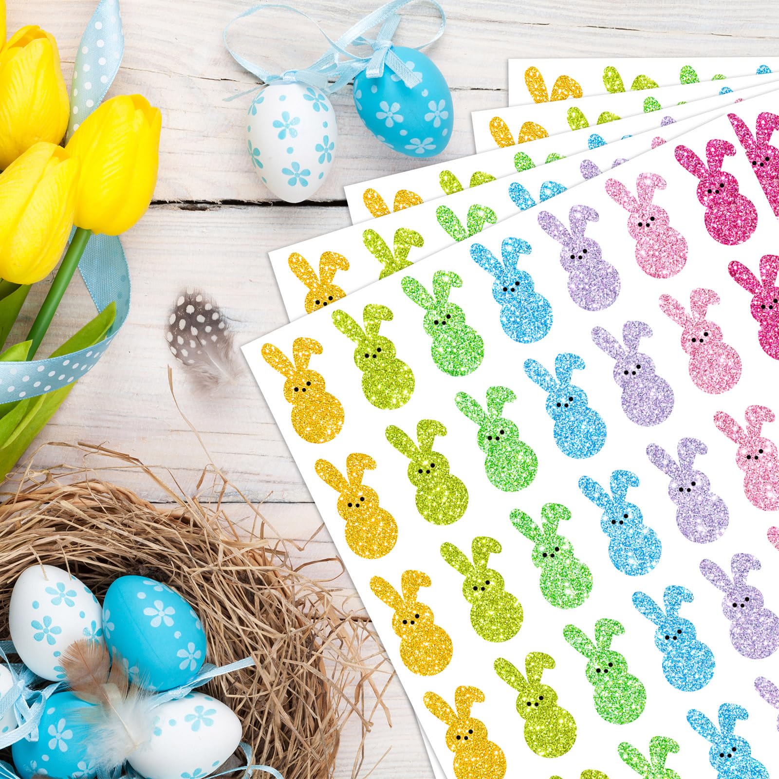 Rabbit Shaped Stickers 350 Glitter Easter Bunny Stickers - Colorful ...