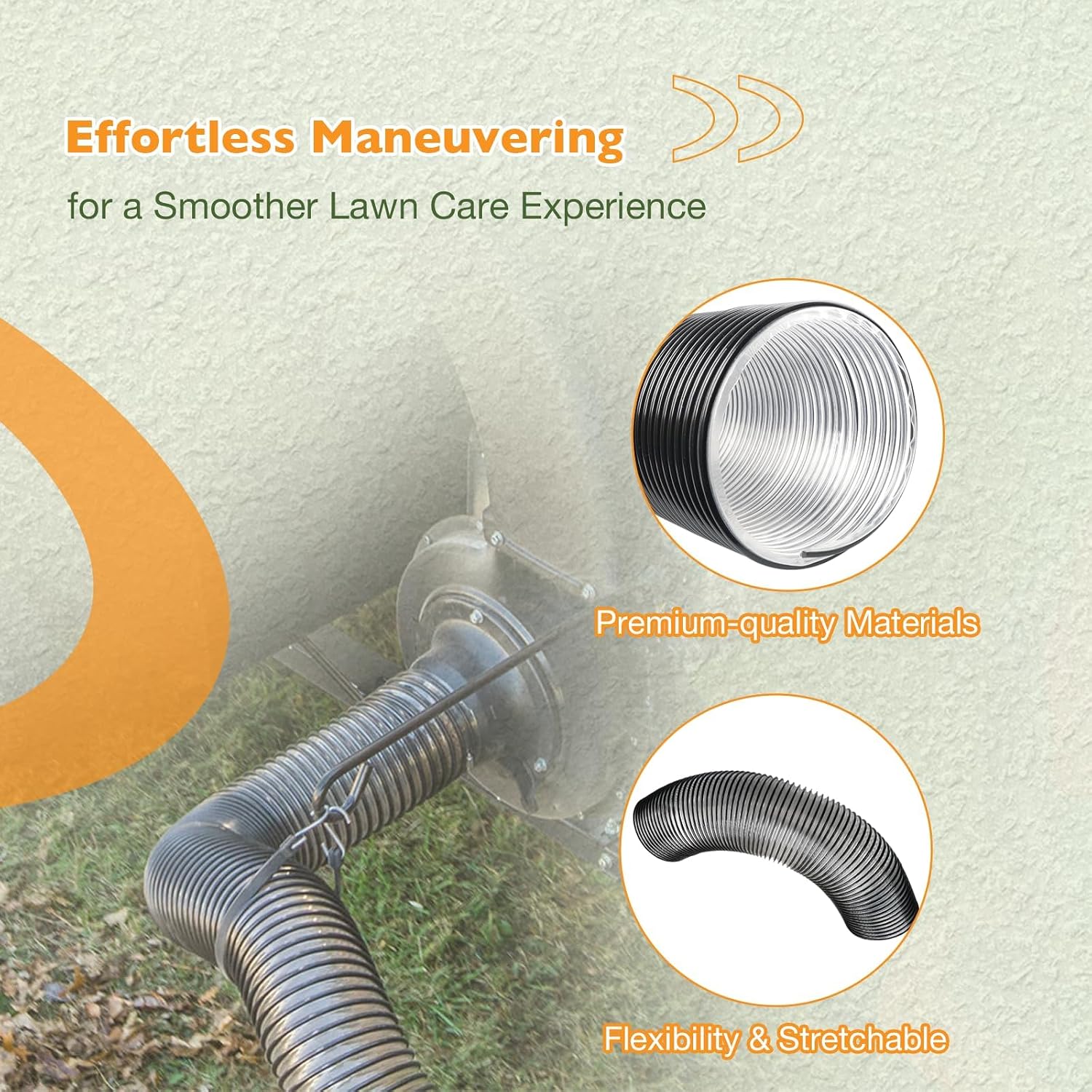 41882 Lawn Vacuum Hose, 6 Inch Lawn Vac Hose Compatible with Agri-Fab Mow-N-Vacs & Chip-N-Vacs, 84"L (Max Elongation) x 6"W Leaf Vac Hose Replaces 69860, with 2 Clamps