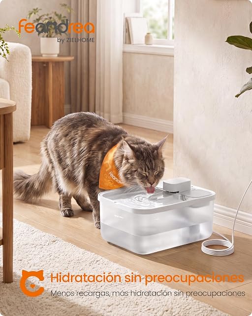 Foto 2 de 7 de Feandrea Fuente de Agua para Gatos de 4,5 L, Bebedero Automático de ABS, Bomba Silenciosa con Filtro
