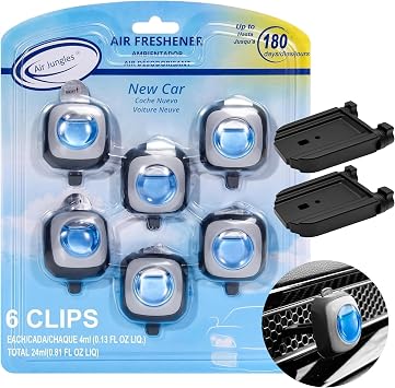 Air Jungles New Car Scent Car Air Freshener Vent Clip 6 Ct with 2 Adapter for Honda Civic, CRV, ZRV, HRV, Integra, Long Lasting Up to 180 Days, Natural Essential Oil Car Fragrance Odor Eliminator