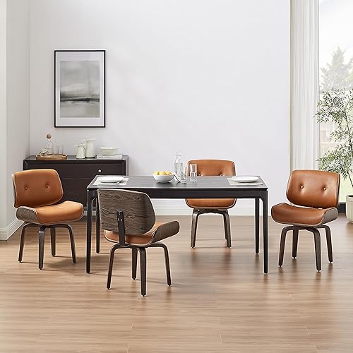 Miniatura 52 de Zouron Sillas de comedor giratorias, silla de escritorio moderna de mediados de siglo sin ruedas, silla de sala de estar de piel sintética con patas