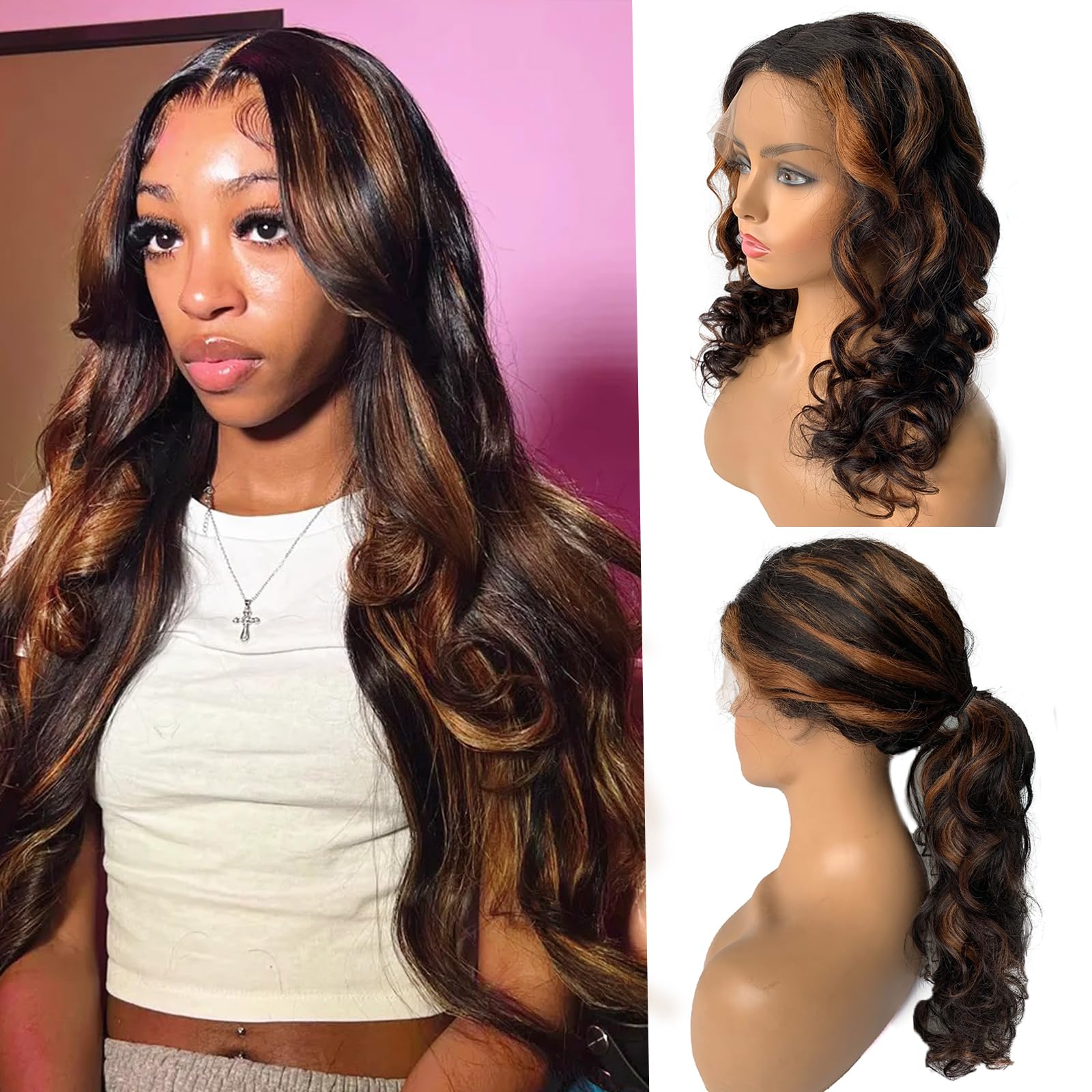 22” BROWN LOOSE WAVY LACE FRONT WIG NEW Georgia Chocolate Brown Wig | Loose Wave Middle Part Lace  main image 3