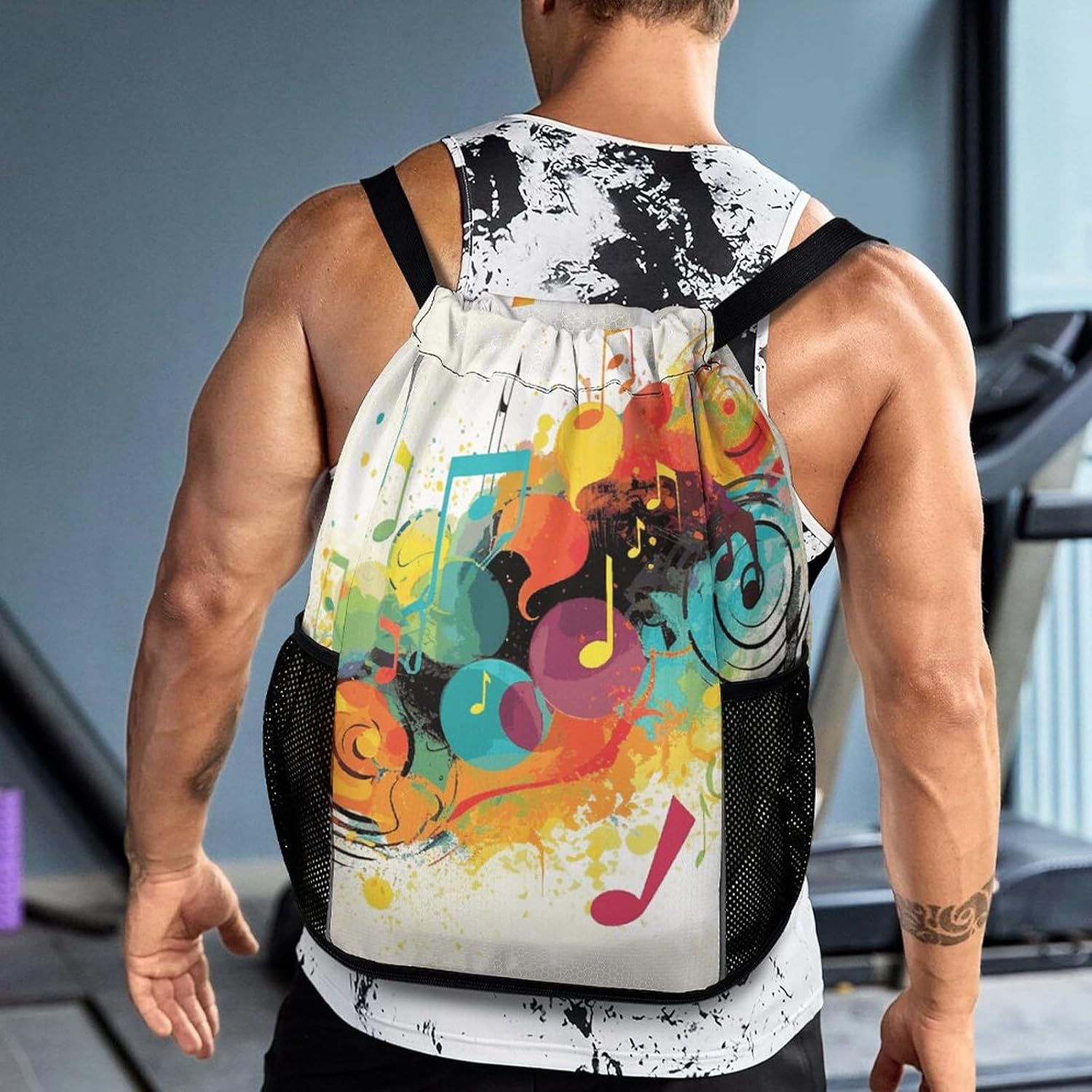 Sports Drawstring Backpack Abstract Music Themed Lightweight Backpack Dry And Wet Separation Large Capacity