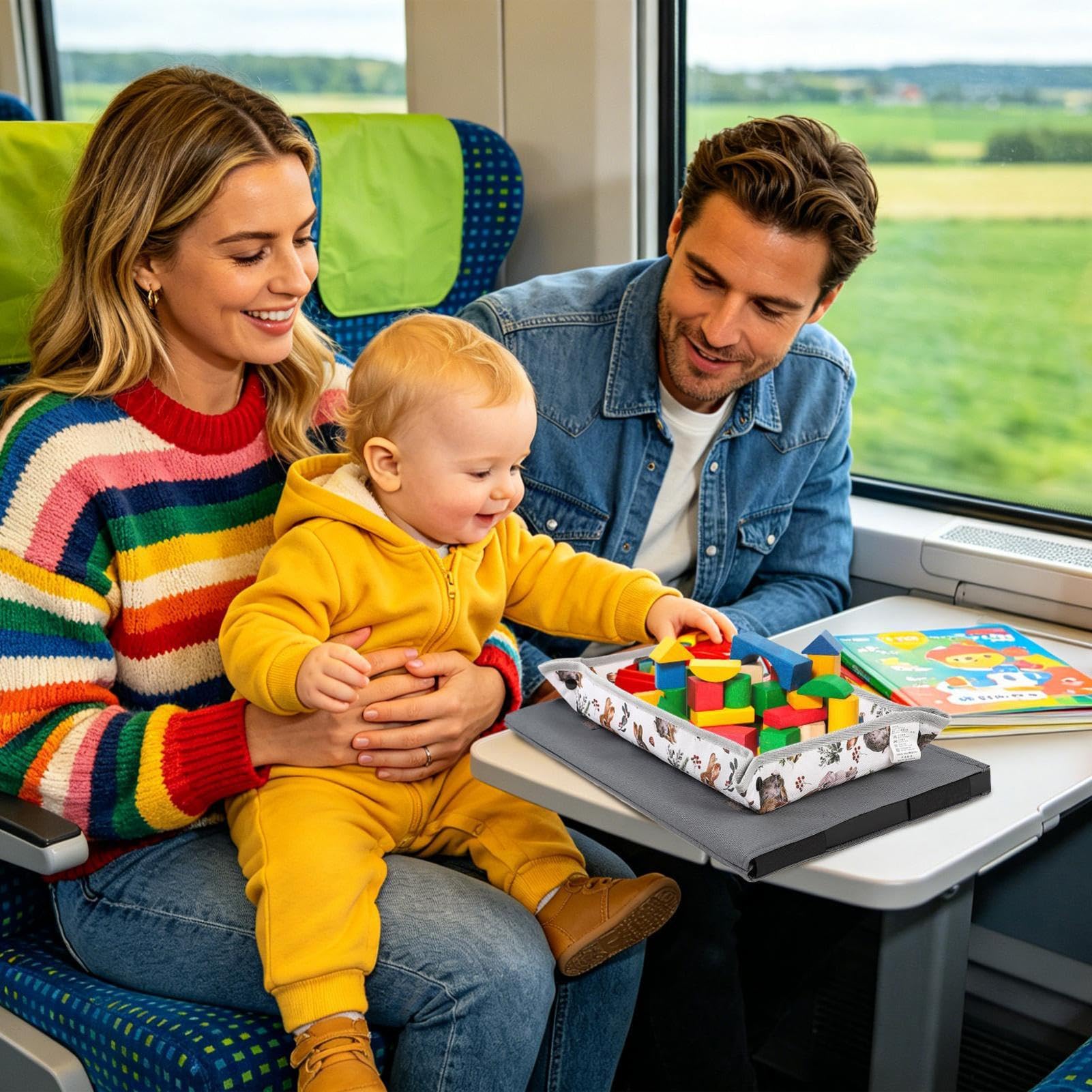 Airplane Tray Table Cover - Toy Container Travel,Tray Organizer| Multifunctional Foldable for Road Trip Flying Traveling Train Bus Birthday Christmas Party