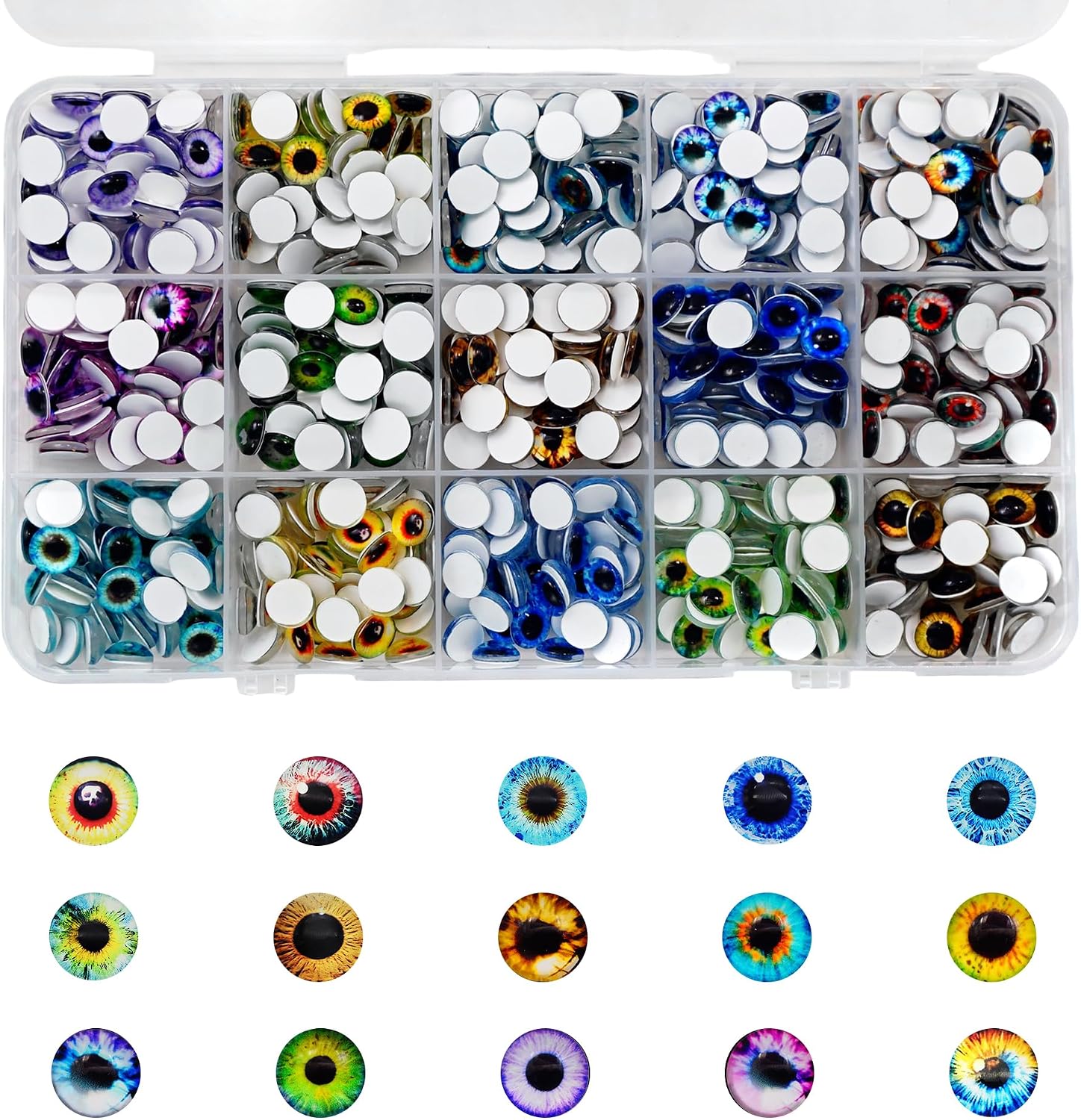 8mm 600PCS 15 Style Glass Dragon Eye Cabochons, Round Pupil Flatback Dome